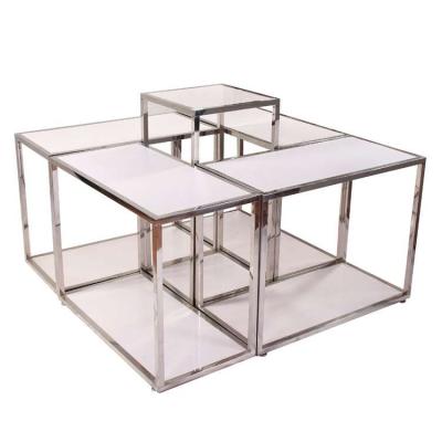 China Double Sided Steel And Wood Fashion Clothing Retail Store Display Table for sale