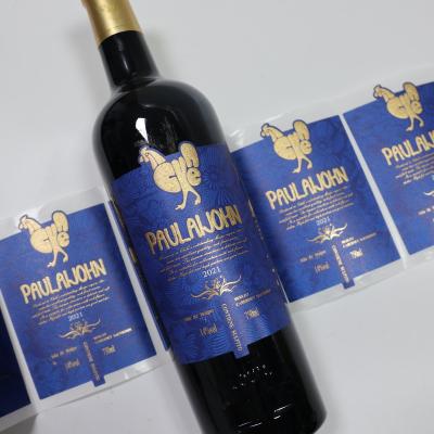 China High End Red Wine Waterproof Custom Private Label Self Adhesive Vinyl PET Printing Logo Waterproof Wine Label Bottle Label for sale