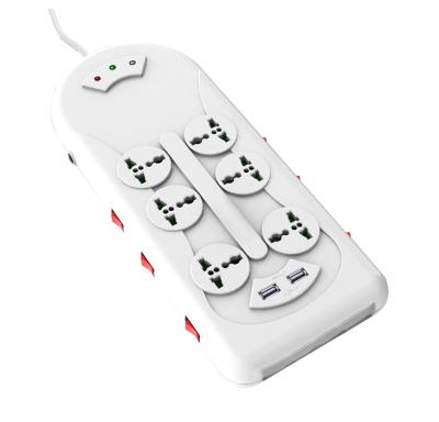 China Electrical USB Power Strip Socket Universal Residential / Multipurpose 6 Way Outlet With Individual Switch for sale