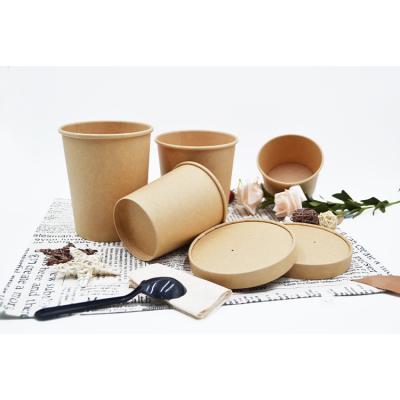 China Brown Disposable Brown Kraft Paper Water Proof Food Bowls Packing Containers Rice Water Paper Soup Biodegradable Salad Bowl With Lid for sale