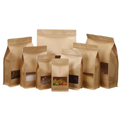 China Resealable Bags Tea Food Grade Recyclable Paper Heat Seal Stand Up Pouch Zipper Bag Kraft Brown Paper Pouch Bags With Clear Window for sale