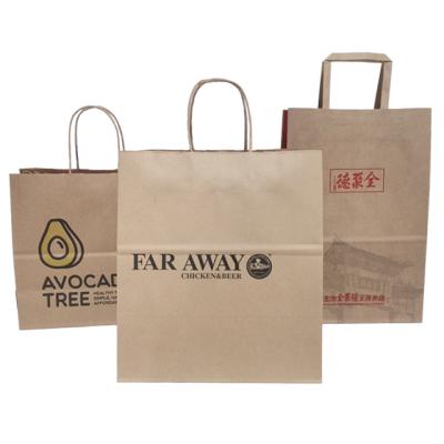 China Recyclable High Quality Cheap Brown Kraft Paper Bag With Handle And Custom Printed Logo for sale