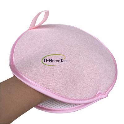 China EXFOLIATING PINK BODY Exfoliating Washcloth Mitt Scrub Face And Body Soft Double Sided Exfoliator Wet And Dry Scrubber Exfoliating Cloth Pad for sale