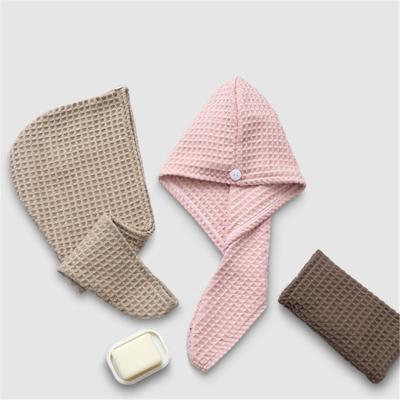 China Factory Direct QUICK DRY Microfiber Waffle Hair Towel Wrap Turban Bath Shower Head Quick Dry Towel With Buttons for sale