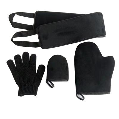 China Hot Selling High Quality Soft Velvet Eco-Friendly 4 In 1 Self Tanning Glove Set For Double Sided Black Tan Mitt Applicator for sale