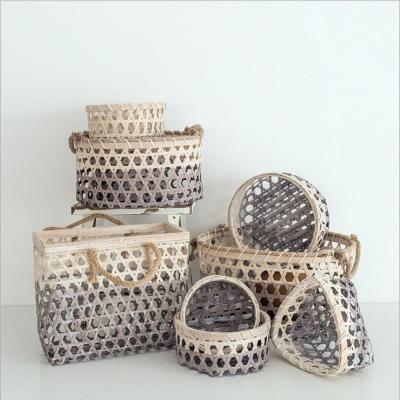 China Viable Wholesale Customized Home Decoration Gray-Rated Bamboo Bread Basket Window Display Basket Photography Props Basket for sale