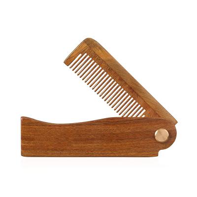 China Salon Wholesale Customized Men's Hair, Beard And Mustache Styling Comb Use Grooming, Wooden Pocket Folding Sandal Beard Comb for sale