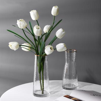 China Wholesale Customized CLASSIC Home Decor Bottle Vase Nordic Tapered Glass Vase With Gold Rim for sale