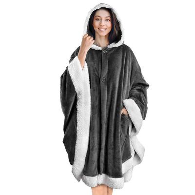 China Non-Toxic Wrap Poncho Blanket Wrap Hooded Blanket With Fleece Soft Plush Sherpa Throw Warm Wearable Cape With Pockets for sale