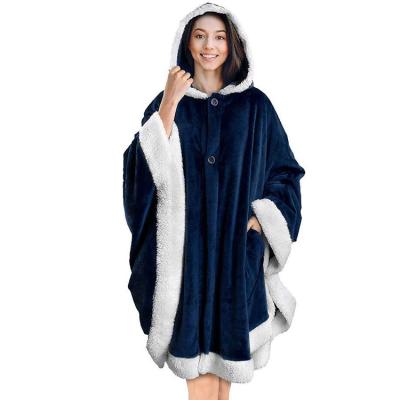 China Non-Toxic Sherpa Poncho Blanket Wrap Covering Hoodie With Warm Fleece Plush Sherpa Wearable Throw Cape With Pockets for sale