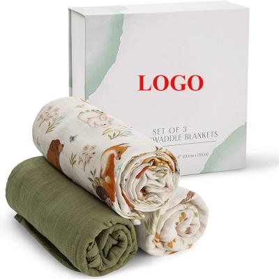 China 2021 Wholesale Good Quality Muslin Folded Wrap Organic Cotton Custom Print 2 Layer Baby Blankets Warp for sale