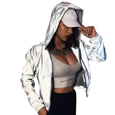 China New Fashion Women's Breathable Hooded Crop Coat Street Wear Reflective Windbreaker for sale