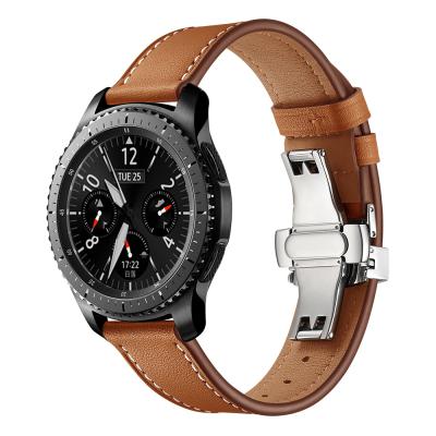 China 22MM 20MM Genuine Leather Watch Band Leather Strap Samsung Galaxy Watch Observe 3 4 for sale