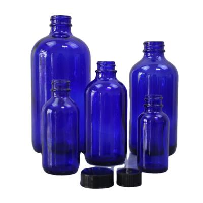 China Personal Care 500ml 250Ml 120ml Pharmaceutical Blue Hand Wash Boston Dropper Round Glass Bottle With Pump for sale