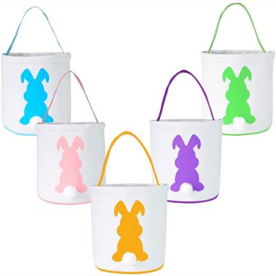 China China Factory Wholesale Custom Digital Folding Printing Cute Canvas Cloth Kids Toy Storage Basket With Rabbit Tail for sale