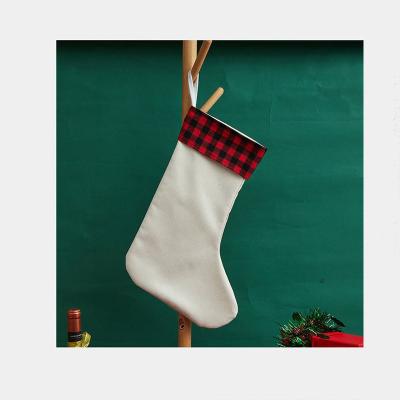 China Custom Christmas Christmas Ornament Blank Sublimation Plaid Sublimation Stocking Canvas Stockings for sale