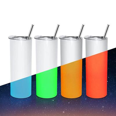 China Sublimation Blank 20OZ Viable Tumblers With Straw New Design Florescent Glow In The Dark Skinny Tumbler Cups Bulk for sale