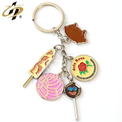 China Metal Bulk Item Charm Custom Zinc Alloy Small Pieces Soft Enamel Mexican Candy Metal Keychains / Key Rings for sale