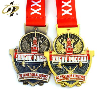 China Europe Made High Quality Zinc Alloy Customize Metal Sports Medals Custom Weightlifting Medal With Ribbon for sale