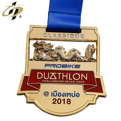 China Promotional Thailand gold zinc alloy custom metal plated 3d racing bike cycling race medal for sport for sale