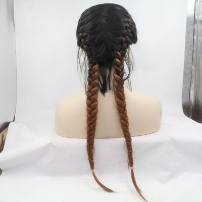 China Brown Ombre Black Hand Made Braided Lace Wig Silky Straight Wave 14582 Synthetic Hair for sale