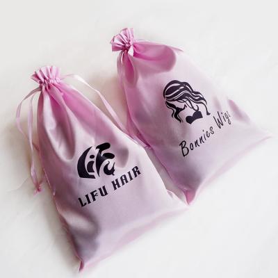 China Custom Black Satin Drawstring Silk Gift Hair Extension Packaging Pouch Bags for sale