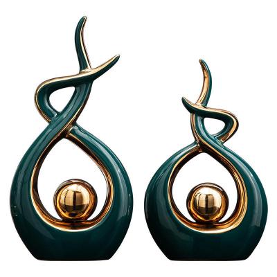 China 2PCS Decoration Abstract Sculpture Modern Luxury Ceramic Figurines For Indoor Living Room European Abstract Sculpture for sale