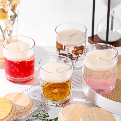 China Birthdays High Quality Clear Glass Jar Around Dry Private Label Jelly Scented Candles Flower Decoration for sale