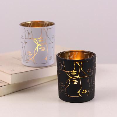 China Home Decoration New Design Plated Candles Jars Gold Matte Glass Candle Jar White Black Ship Container for sale