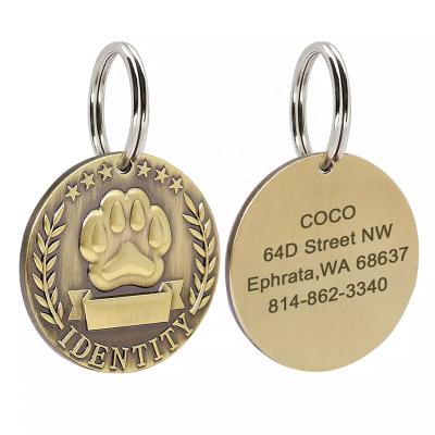 China Durable Custom Antique Bronze Metal Footprint Fashion Dog ID Pendant Pets Suppliers Laser Engraving Cute Dog Name Tags for sale