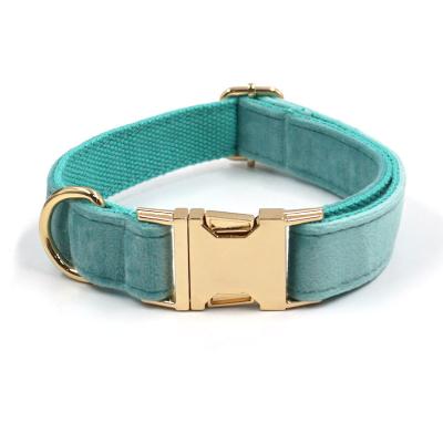 China Wholesale Coral Blue Cotton Adjustable Dog Collar Gold Metal Buckle Sustainable Dog Collar for sale