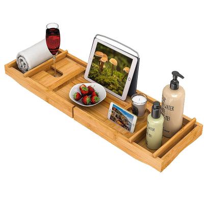 China Sustainable Portable Premium Durable Material Customized Bamboo Products Cane Bamboo Bathtub Caddy Tray for sale