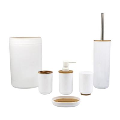 China Customized Eco-friendly Modern Hotel 6 Pcs Plastic Bamboo Bathroom Accessories Set for sale