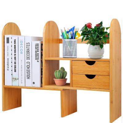 China (Height)Adjustable Adjustable Desk Office Bookcase Bamboo Stand with 2 Drawers for sale