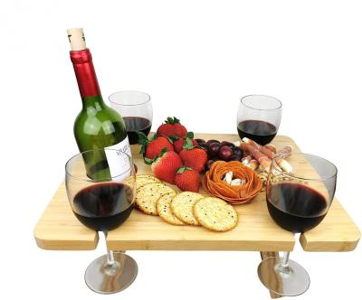 China Wholesale Portable Premium Durable Bamboo Material Tray With Wine Bottle Holder Household and Wood Products for sale