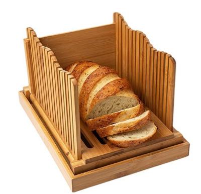 China Sustainable Foldable Bamboo Bread Slicer Compact With Crumb Catcher Tray for sale