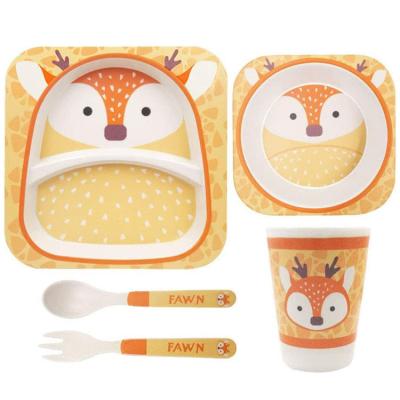 China Home Durable Used Safe Melamine Eco-friendly Wholesale 5 Piece Dish Water Cup Bamboo Fiber Kids Dinnerware Set for sale