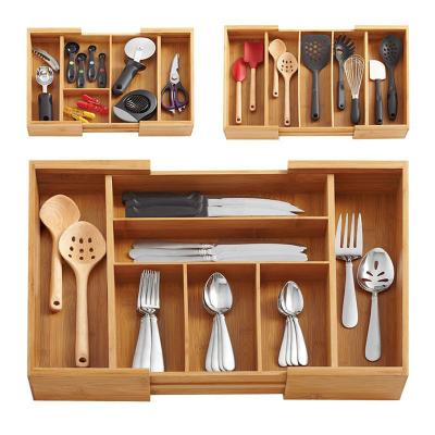 China Sustainable Luxury Bamboo Expandable Kitchen Drawer Cutlery Tray Organizer for sale