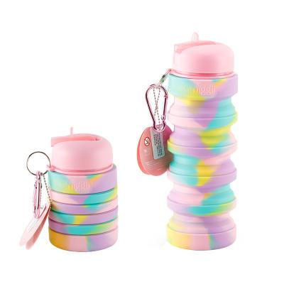 China Viable Camouflage Collapsible Collapsible Telescopic Silicone Travel Cup Kids Telescopic Kids Folding Kettle Water Bottle With Straw for sale