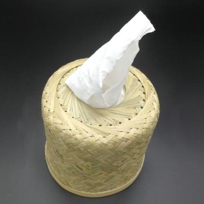 China Bamboo Tissue Box Zen Round Home Kitchen Bedroom Toilet Paper Tissue Roll Tissue Box Holder Asian Desktop Toilet Paper Box for sale