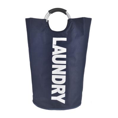 China Traditional Disposable Laundry Bag Wash Dirty Bag With Aluminum Alloy Handles 600D Oxford Circular Folding Hamper Dirty Clothes Hamper for sale