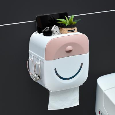 China Contemporary Toilet Paper Box Bathroom Tissue Paper Storage Box Shelf Waterproof Dustproof Dustproof Box With Mobile Phone Holder for sale