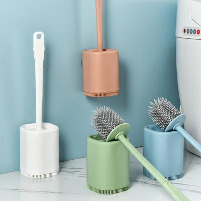 China Sustainable TPR Toilet Brush With No Scratch TPR Soft Bristle Vented Anti-Slip Wall Mounted Long Handle Holder Bathroom Toilet Brush Cleaner for sale