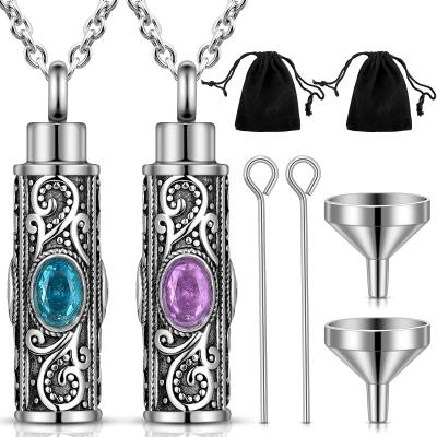 China Memorial Urn Ashes Pendant Necklaces Crystal Jewelry With Storage Bags 2 Pieces Cremation Urn For Human Pet Stainless Steel Keepsake Memorial Charm for sale