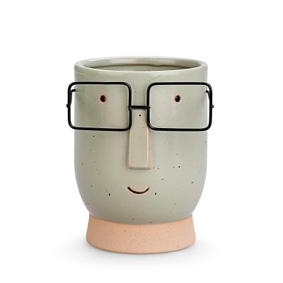 China Design Succulents Cactus Plant Pot Pen Holder Cute Cartoon Face Jug Flower Pots Utensils WALL Wear Cool Glasses, Handmade for sale