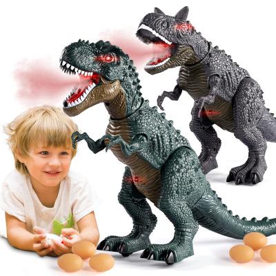 China Cartoon Toy 2 Packs Dinosaur Toys Simulation Walking Electric Tyrannosaurus And Carnotaurus With Realistic Screams Extending Egg Spray for sale