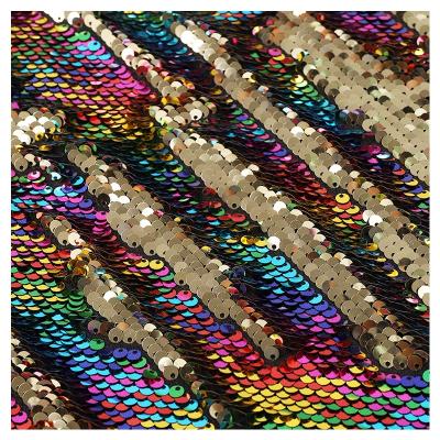 China Custom Fluorescent Glitter Two Tone Mermaid Reversible Rainbow Sequin Fabric for sale