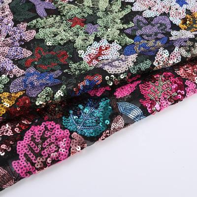 China New Design Viable French Botanical Multicolor Flower Pattern Sequin Embroidery Lace for sale