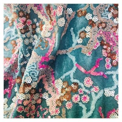 China Breathable Luxury Velvet Sequin Fabric Embroidery Velvet With Sequin Fabrics for sale