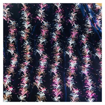 China New Viable Fancy Design Organza Stretch Velvet Sequin Fabric Lace Up Tulle Glitter Sequins On Velvet Fabric for sale